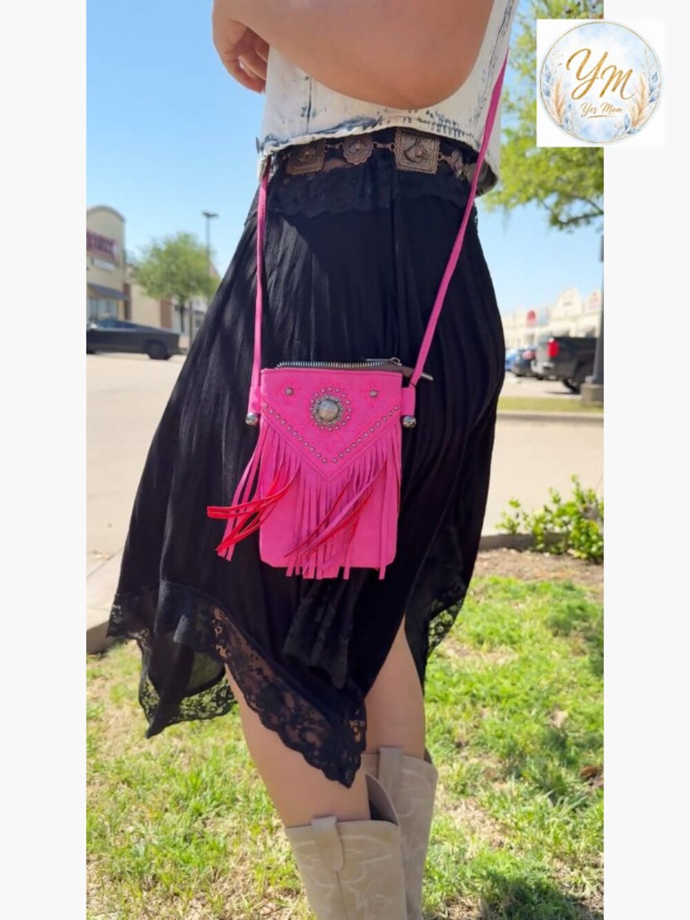 Western Crossbody Mini Phone Purse with Fringe and Studs - Picture 7 of 7